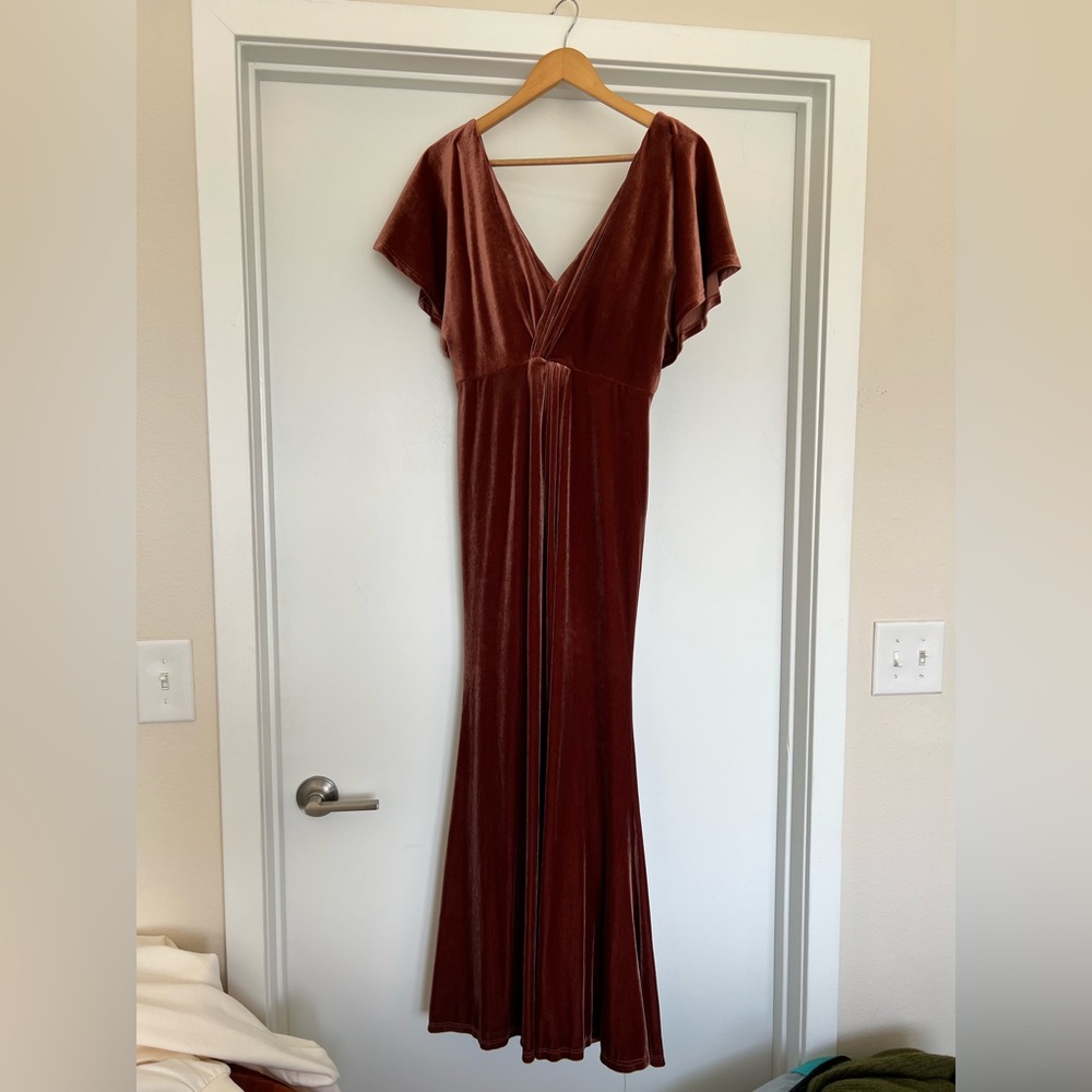 Revelry velvet terracotta bridesmaid dress